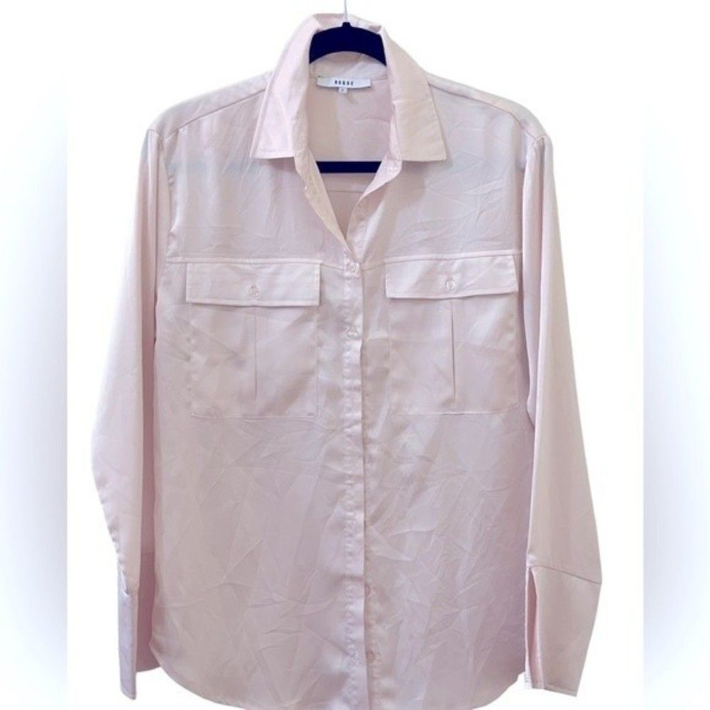 Ro & De Silky button-down blouse - Light pink - Size Medium
